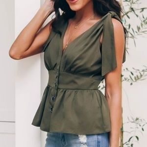 Vici Blown Away Tencel Tie Top Olive M